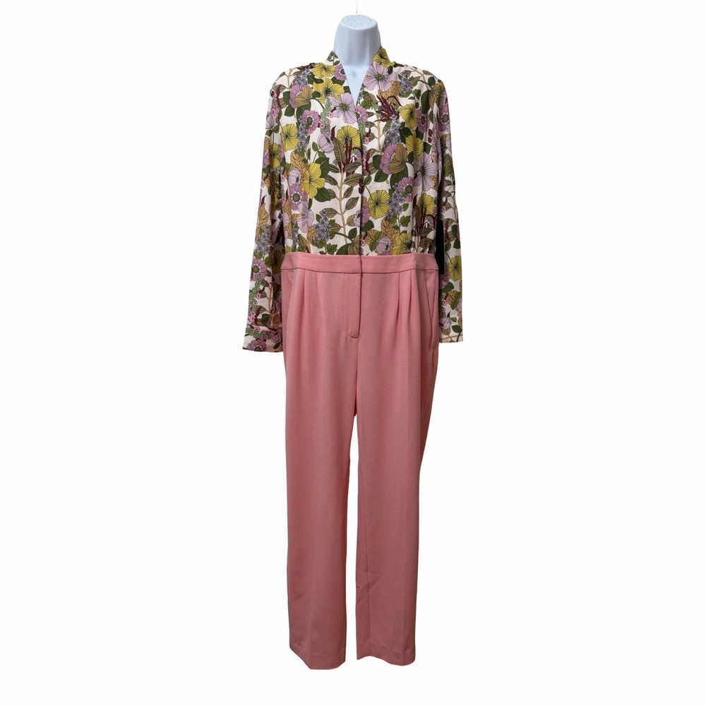 Tuckernuck‎ Adalie Floral Wide Leg Jumpsuit Size 12 Pink Long Sleeve Event NWT